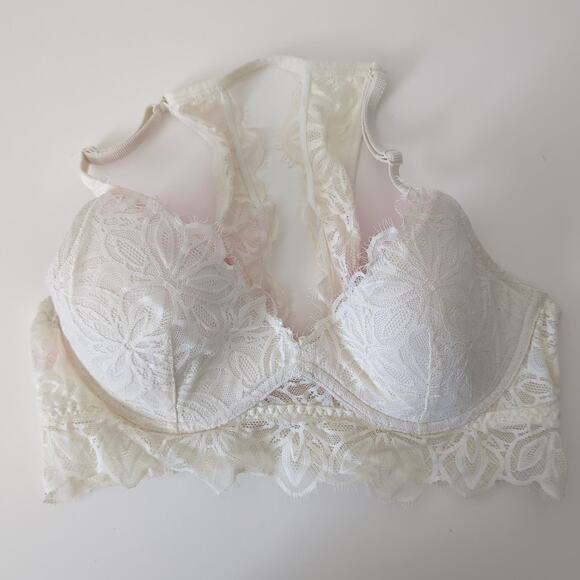 Victoria's Secret Bra PINK Date Lightly Lined Bralette Medium White Lace Push Up - Picture 2 of 5